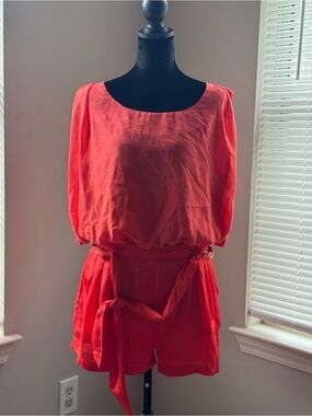 Coral Red Romper with Tie Waist